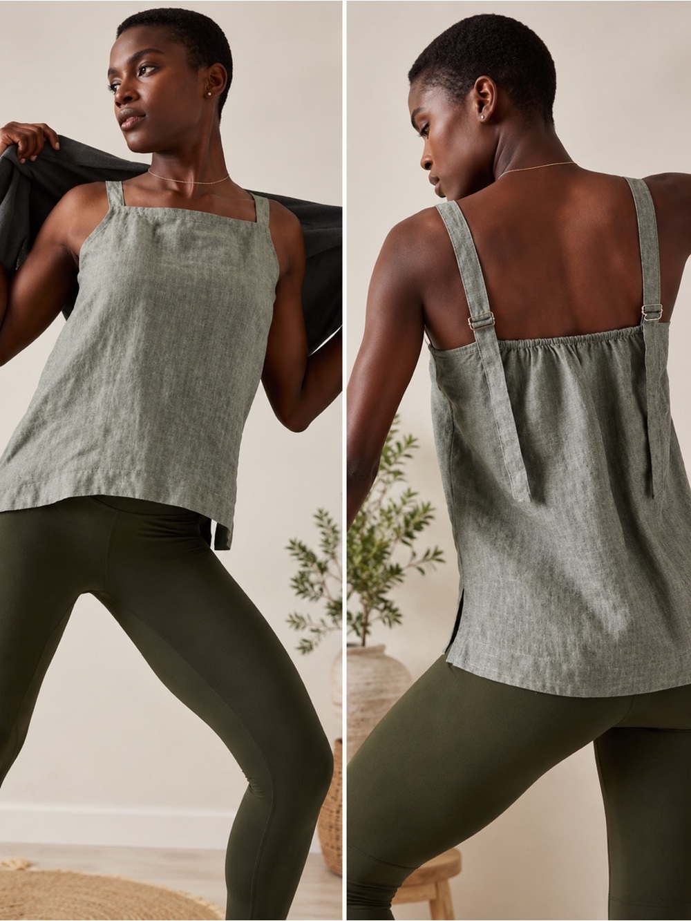 ATHLETA LINEN VOYAGER ASPEN GREEN ADJUSTABLE TANK TOP SIZE SMALL NWT
